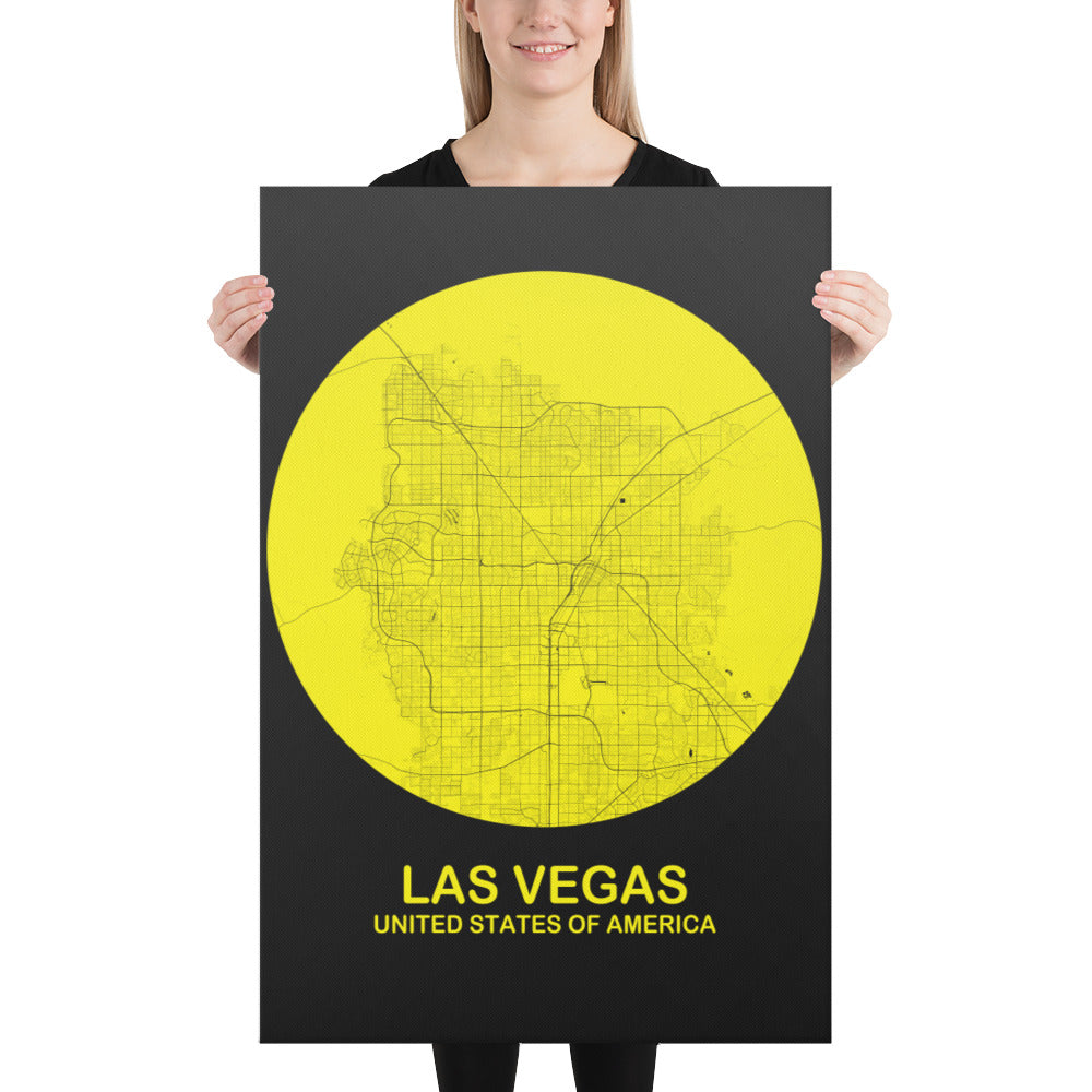 Las Vegas Circular Yellow Canvas Map