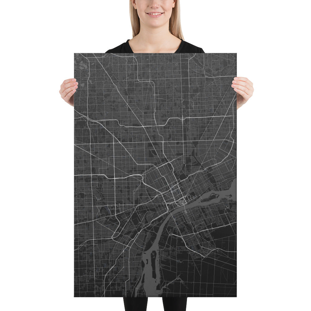 Detroit Black Canvas Map