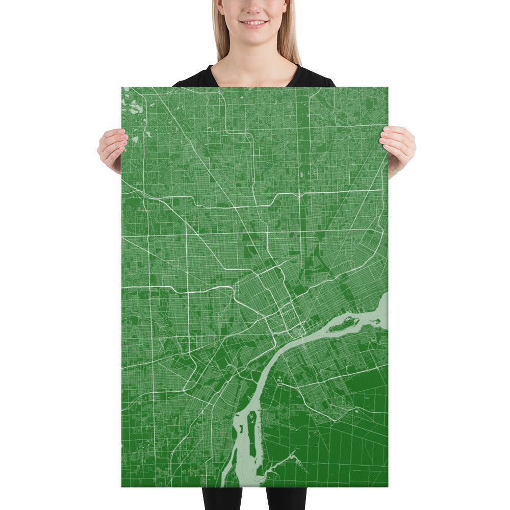 Detroit Green and White Canvas Map