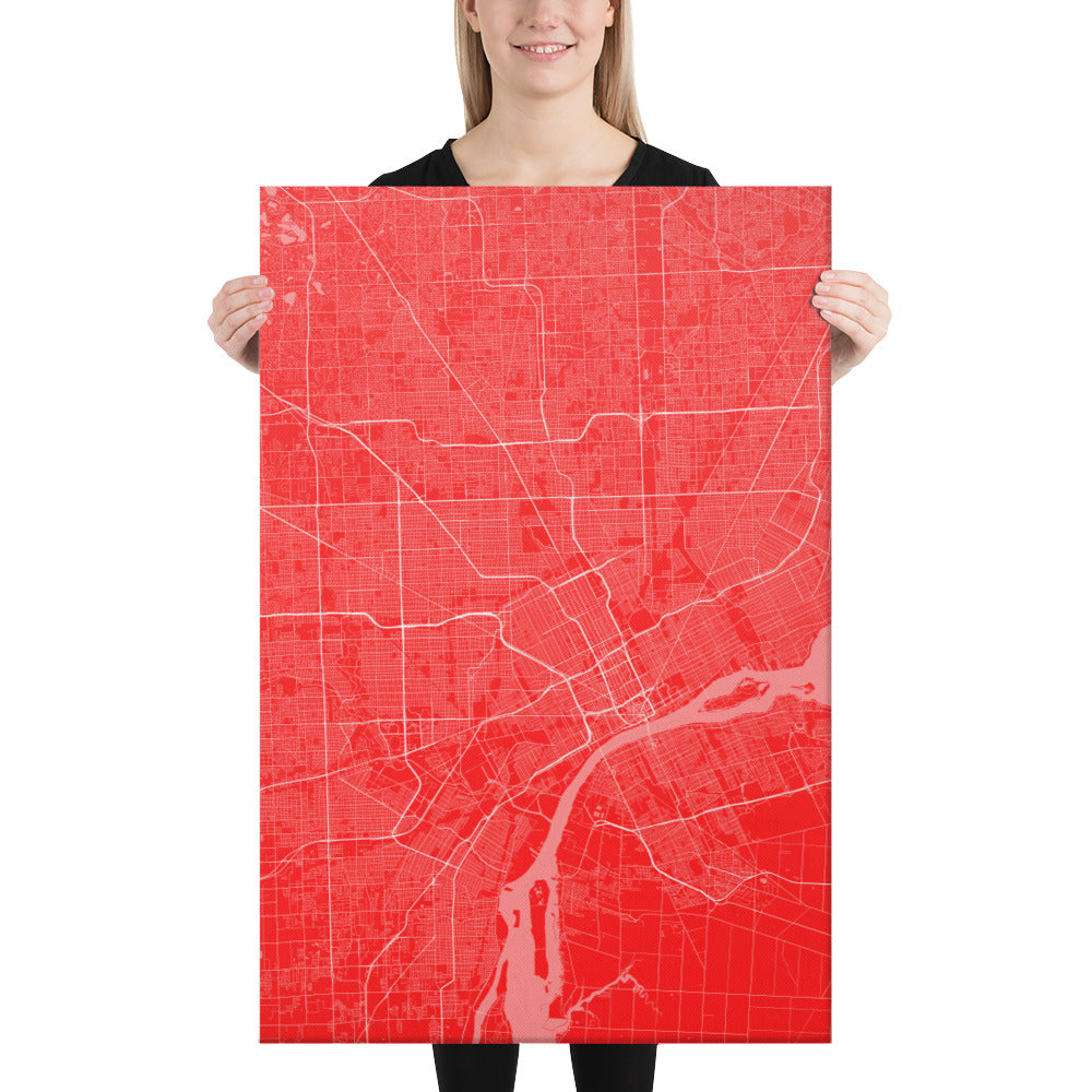 Detroit Red and White Canvas Map