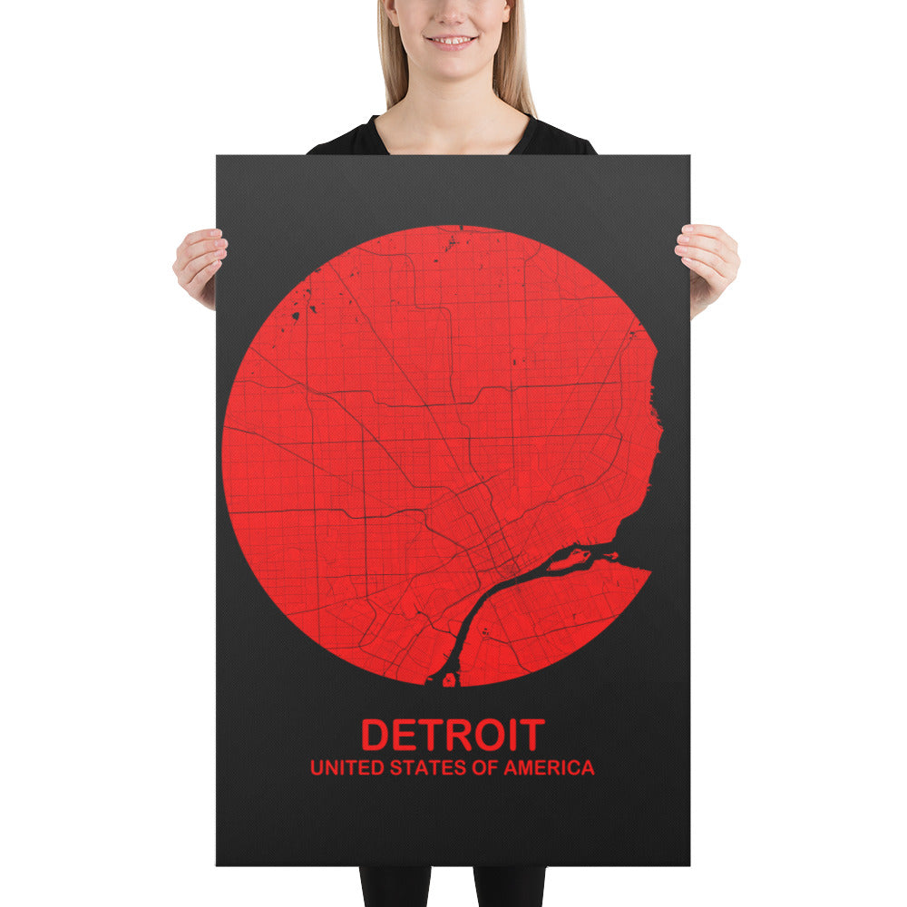 Detroit Circular Red Canvas Map