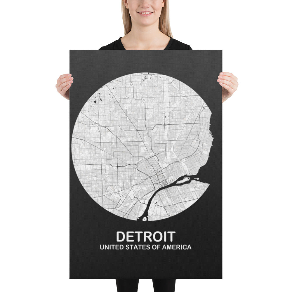 Detroit Circular White Canvas Map