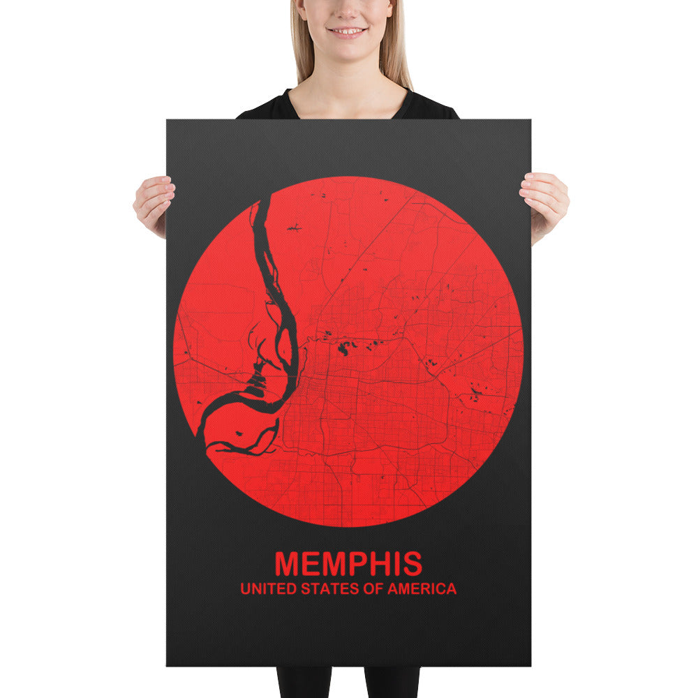 Memphis Circular Red Canvas Map