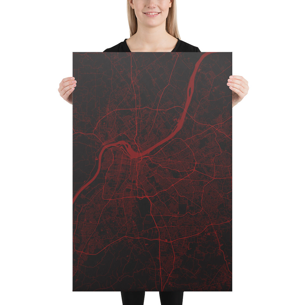 Louisville Black and Red Canvas Map