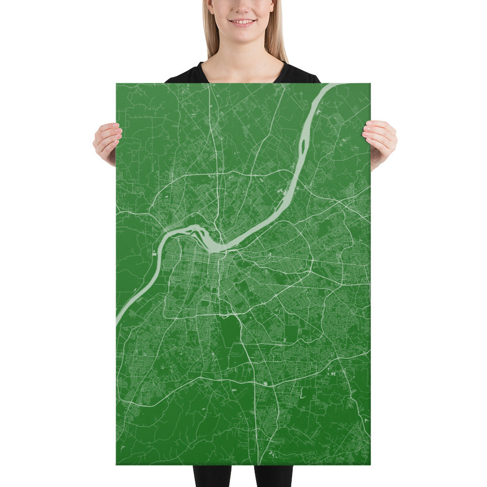 Louisville Green and White Canvas Map