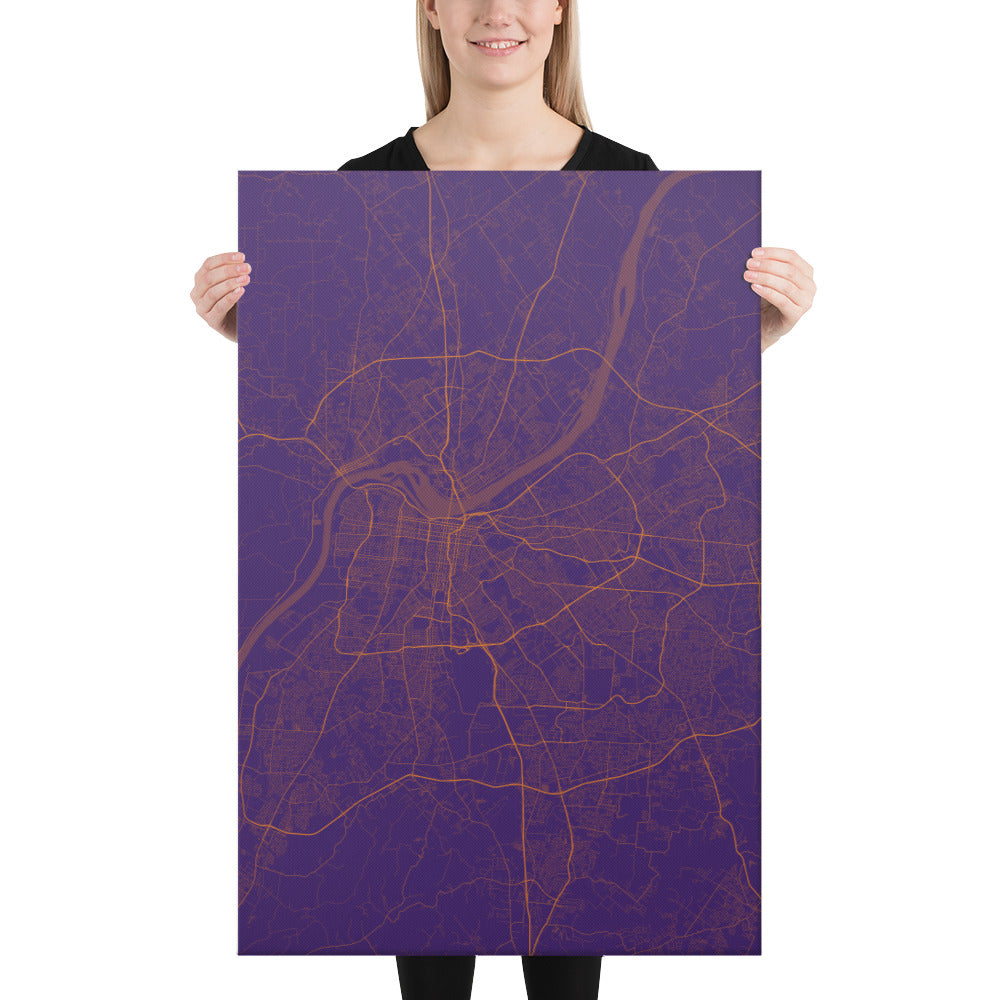 Louisville Purple and Orange Canvas Map