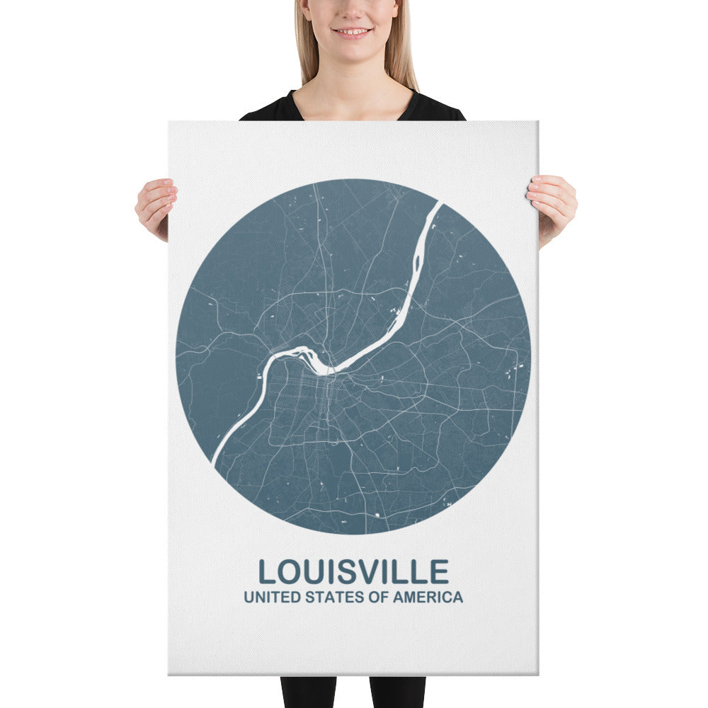 Louisville Circular Blue Canvas Map