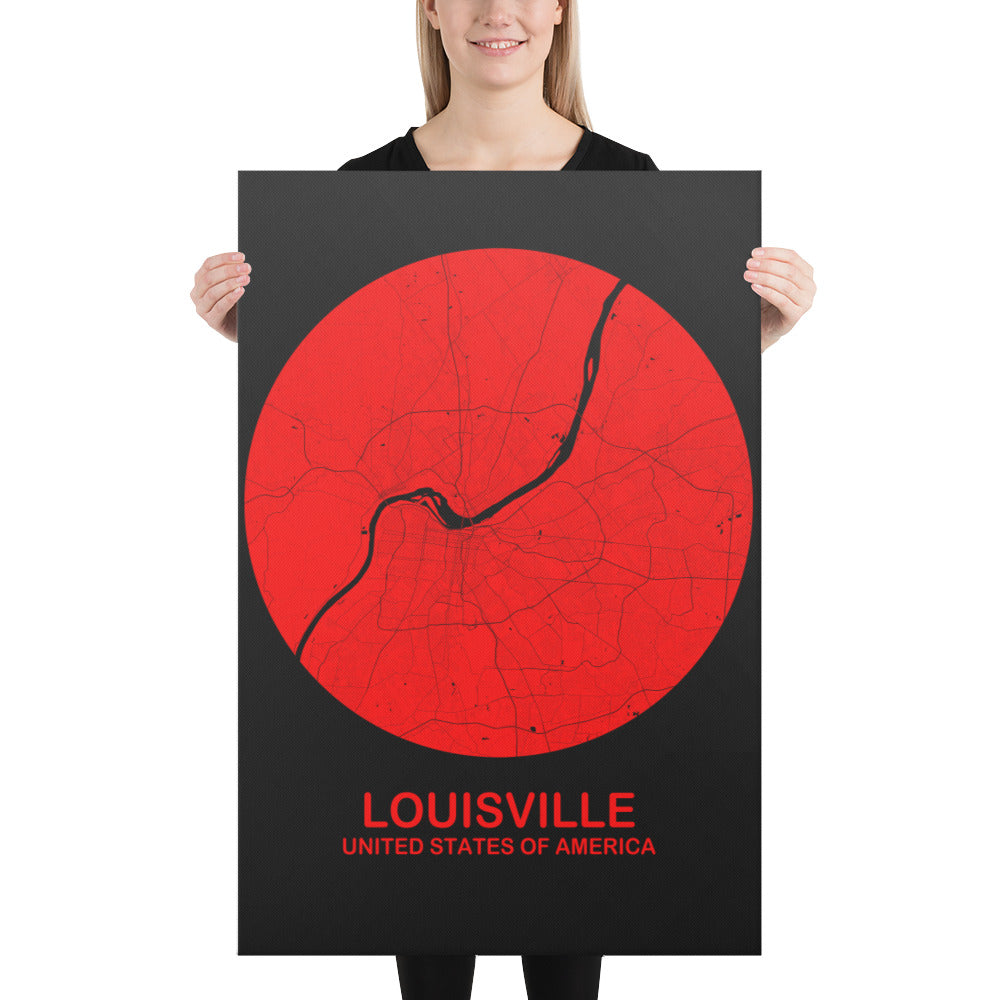 Louisville Circular Red Canvas Map