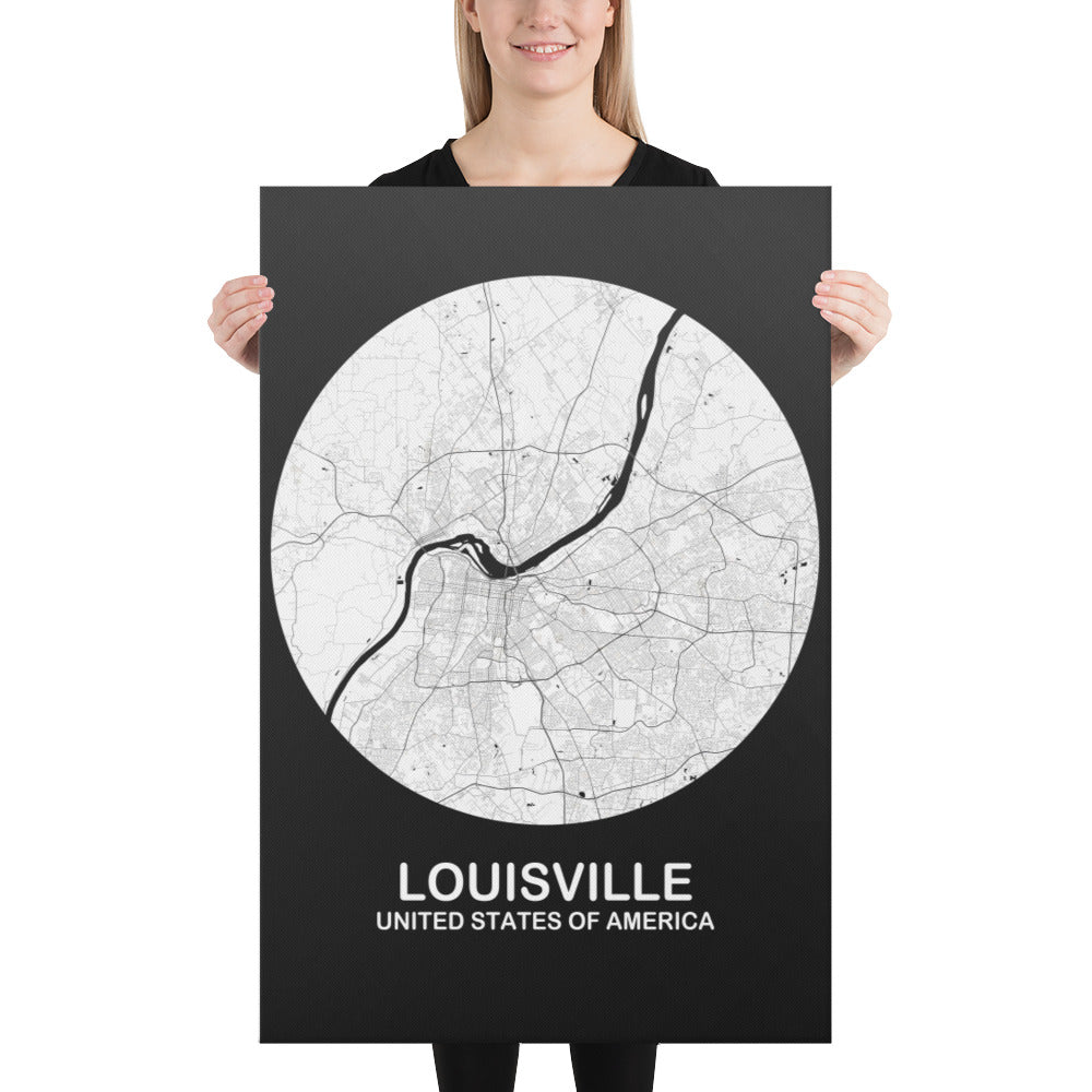 Louisville Circular White Canvas Map