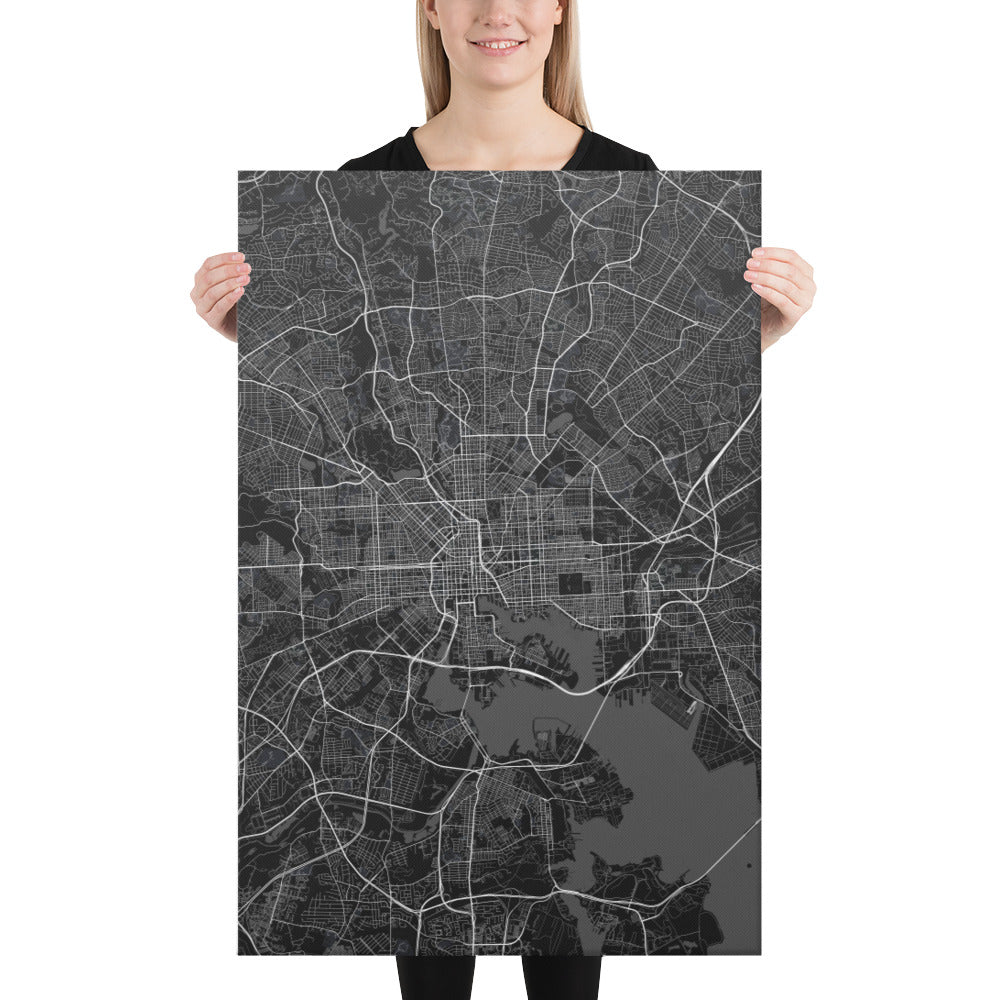 Baltimore Black Canvas Map