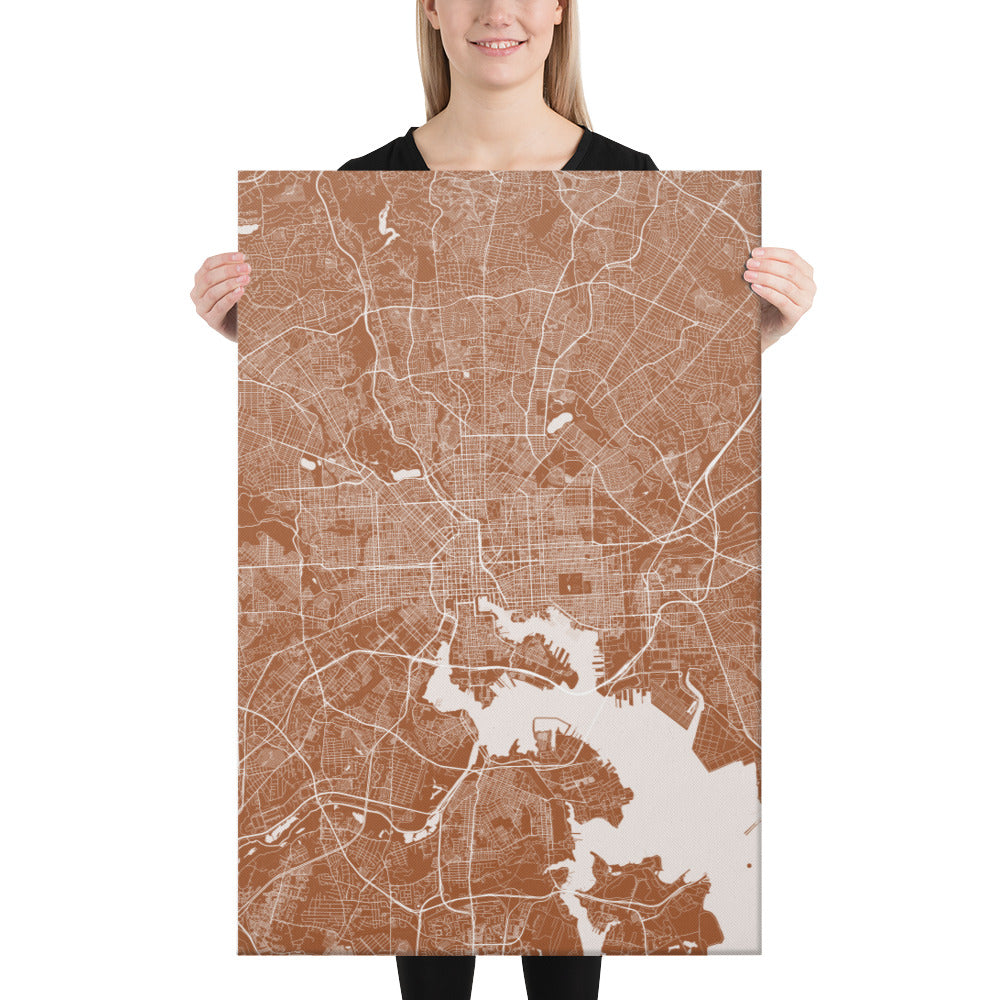 Baltimore Brown and White Canvas Map