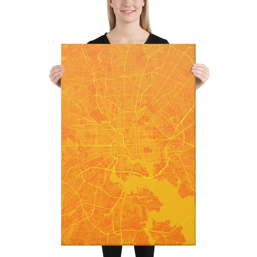 Baltimore Orange and Yellow Canvas Map