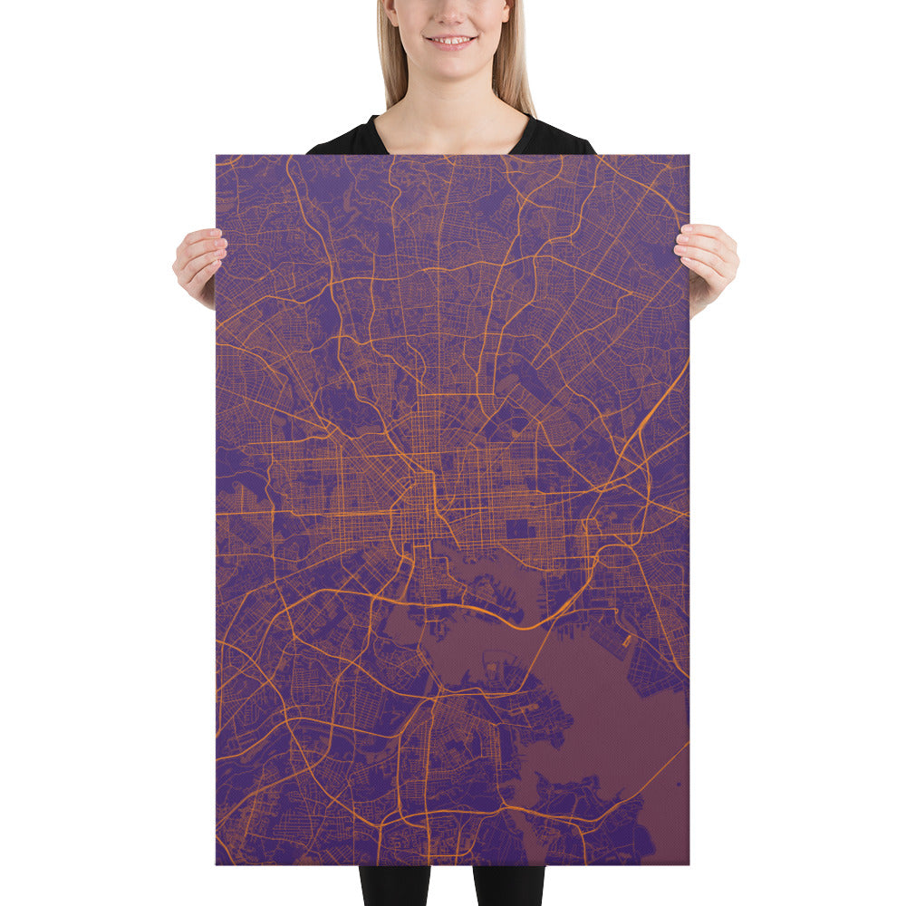 Baltimore Purple and Orange Canvas Map