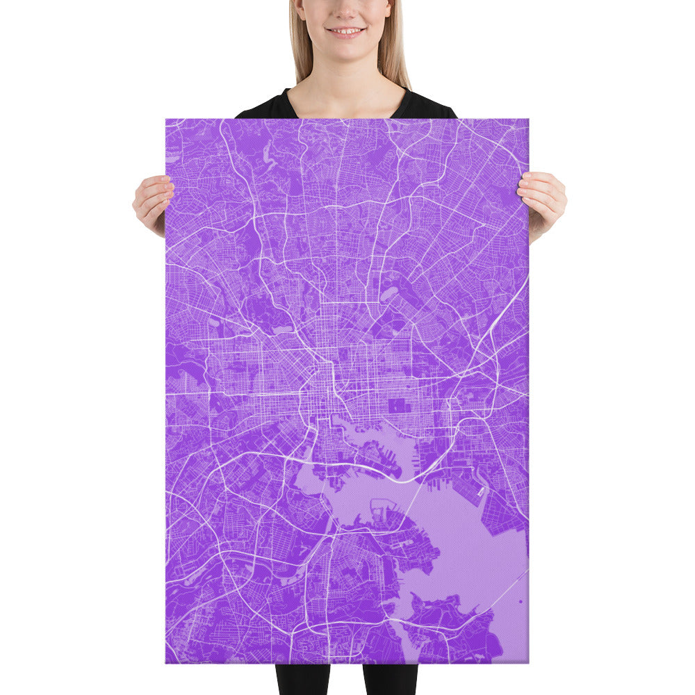 Baltimore Purple and White Canvas Map