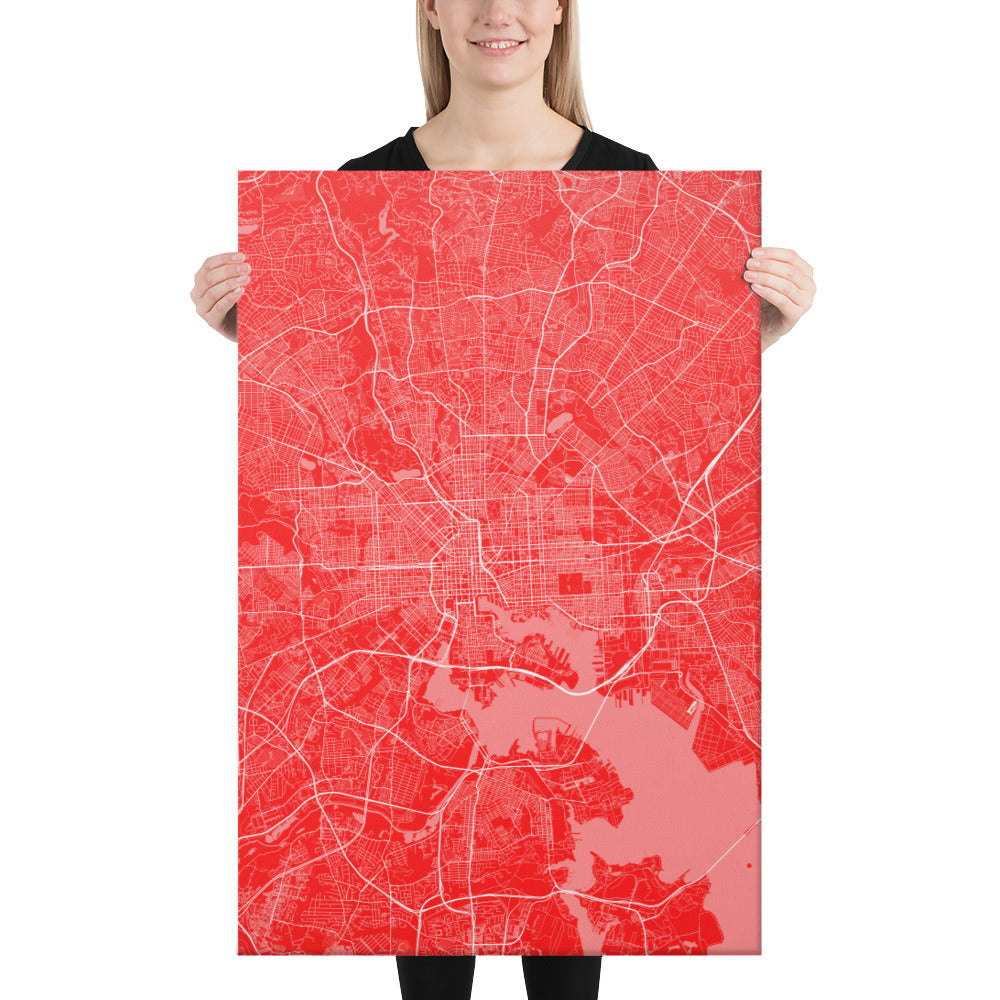 Baltimore Red and White Canvas Map