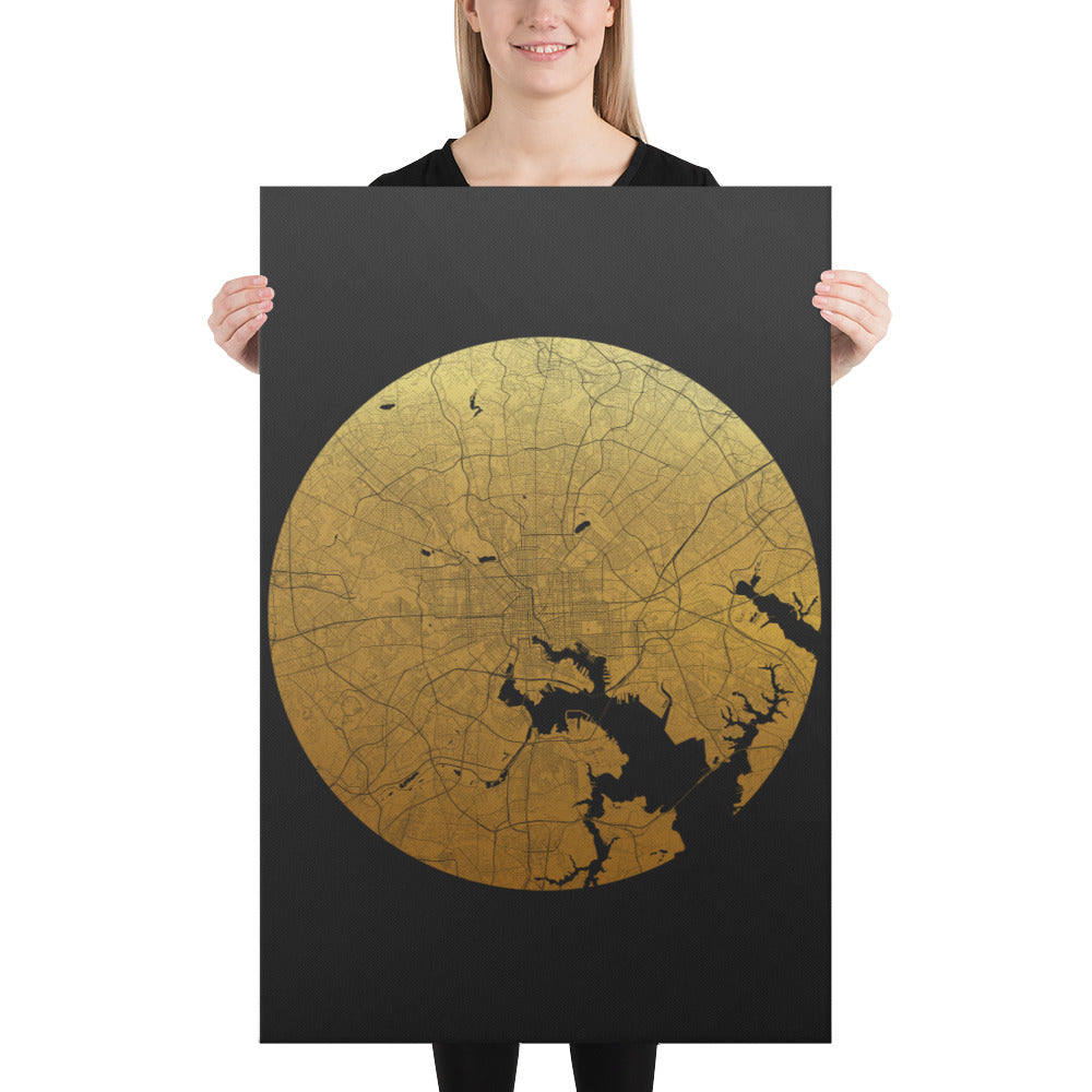 Baltimore Gold on Black Canvas Map