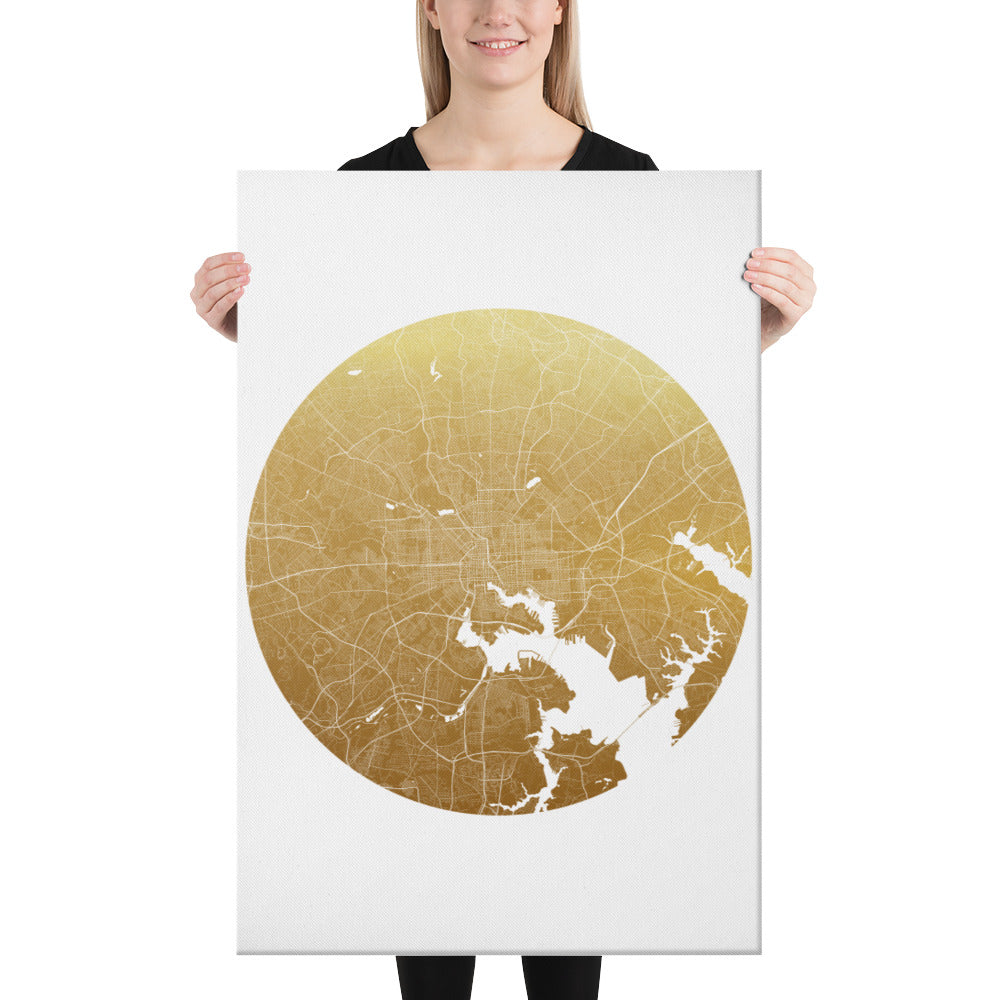 Baltimore Gold on White Canvas Map