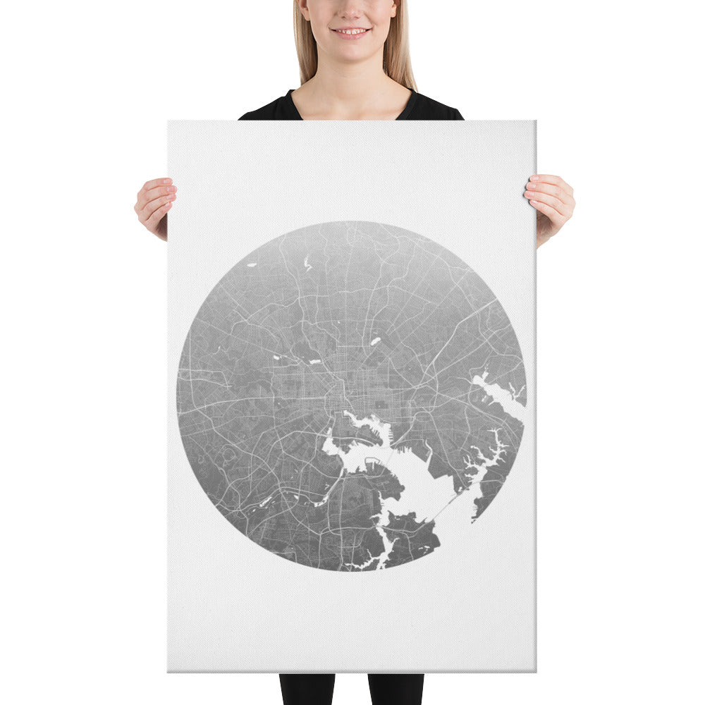 Baltimore Silver on White Canvas Map