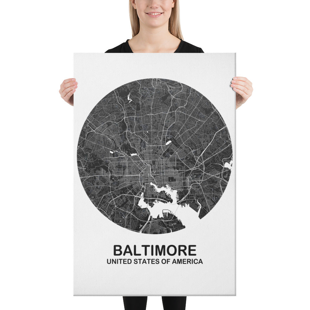 Baltimore Circular Black Canvas Map