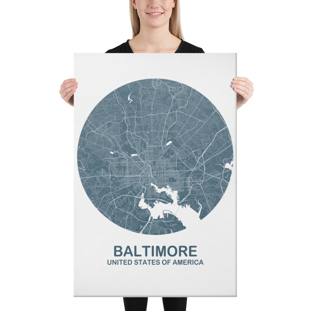 Baltimore Circular Blue Canvas Map