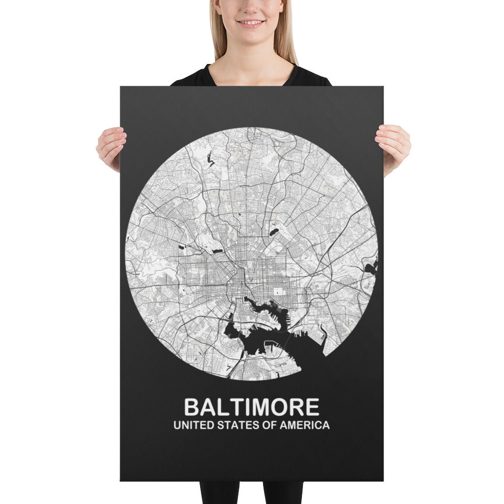 Baltimore Circular White Canvas Map