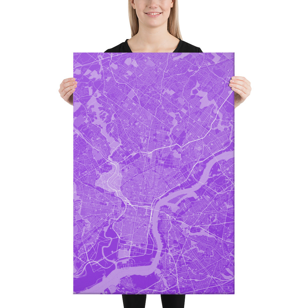 Philadelphia Purple and White Canvas Map