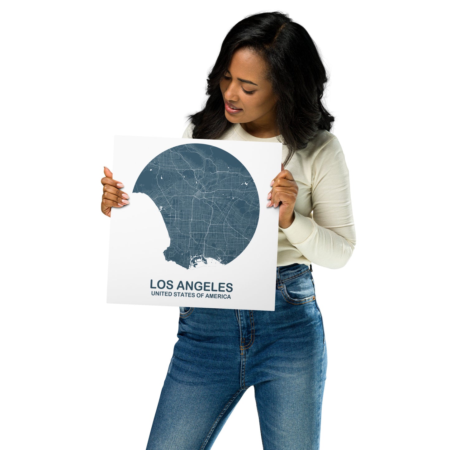 Los Angeles Circular Blue Metal Map