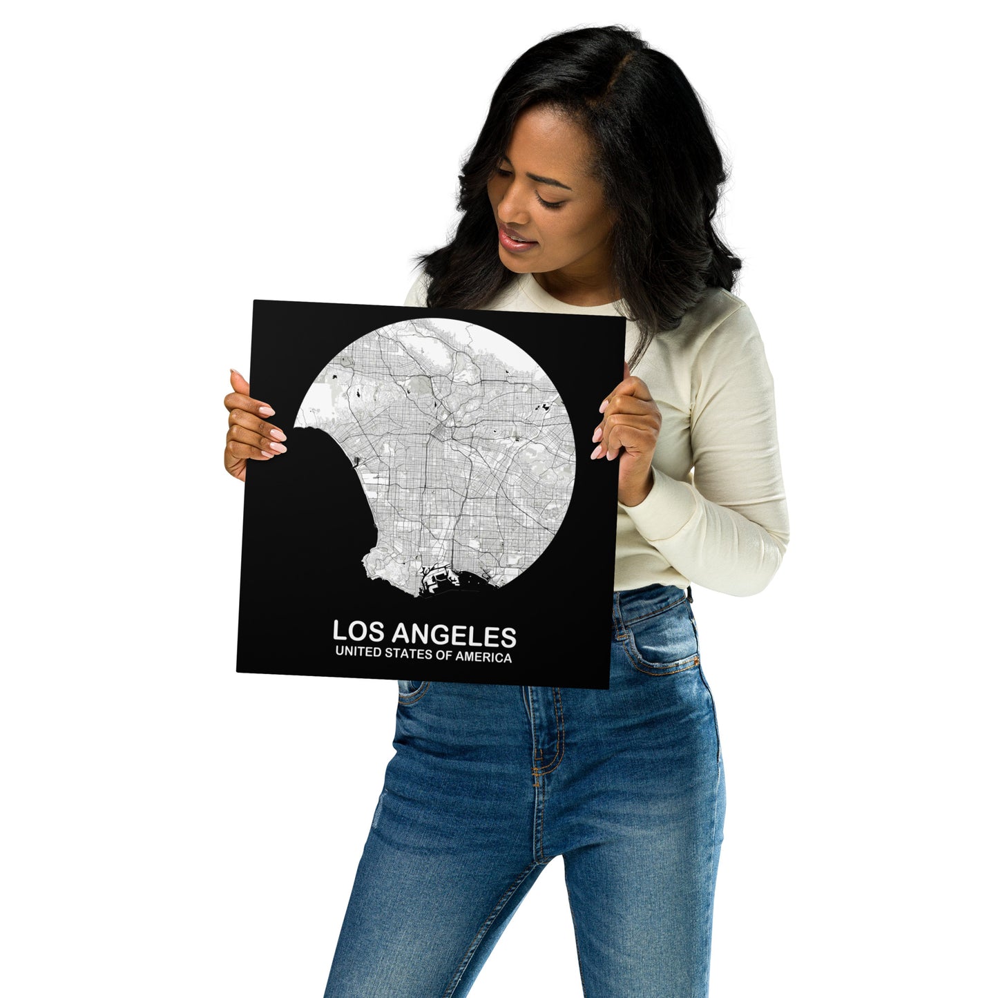 Los Angeles Circular White Metal Map