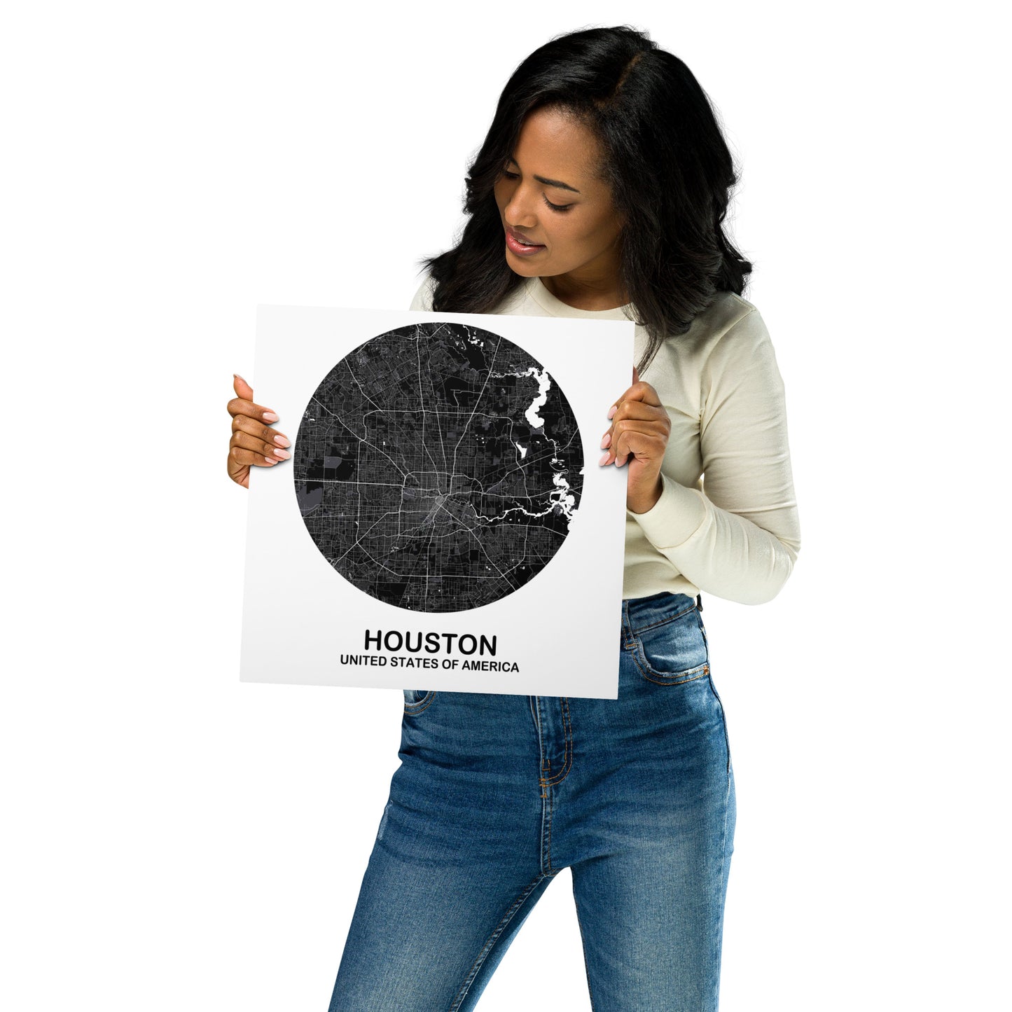 Houston Circular Black Metal Map