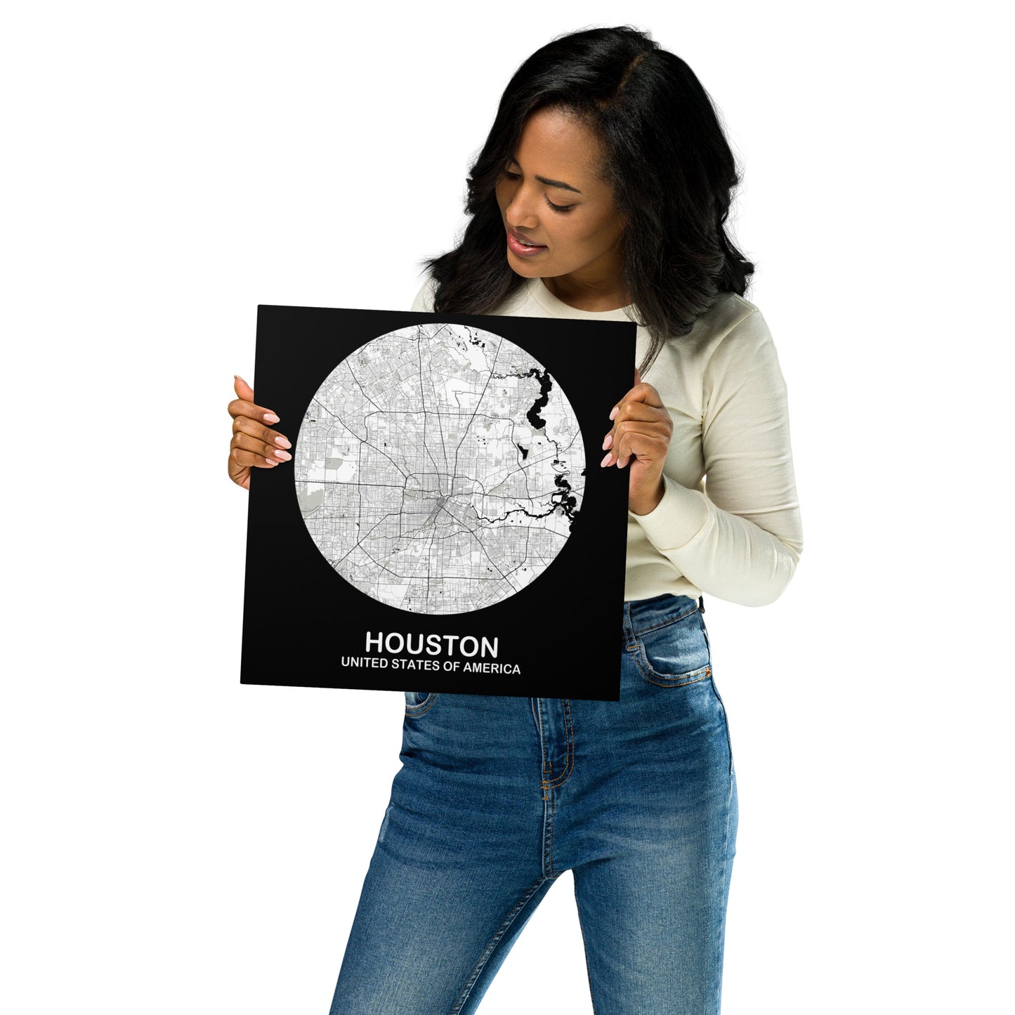 Houston Circular White Metal Map