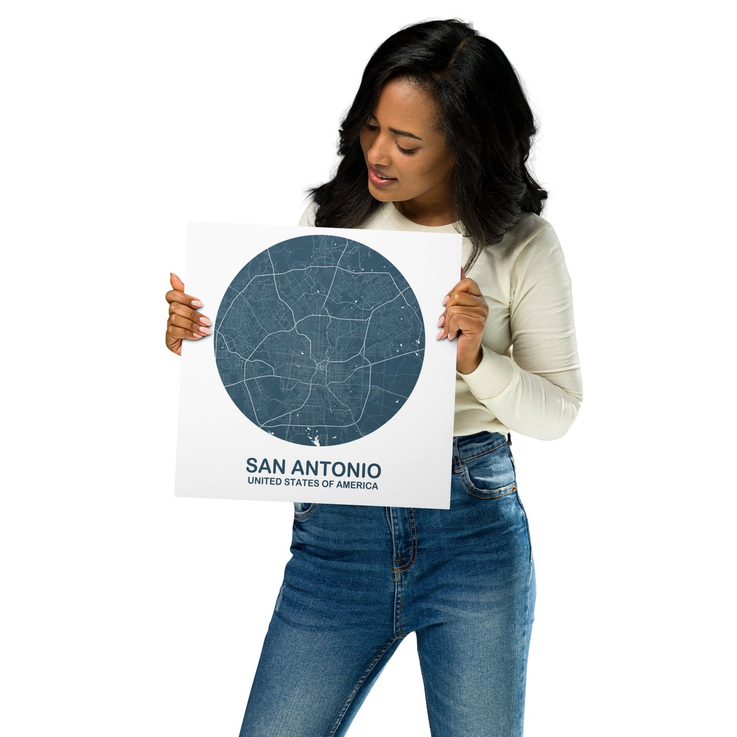 San Antonio Circular Blue Metal Map