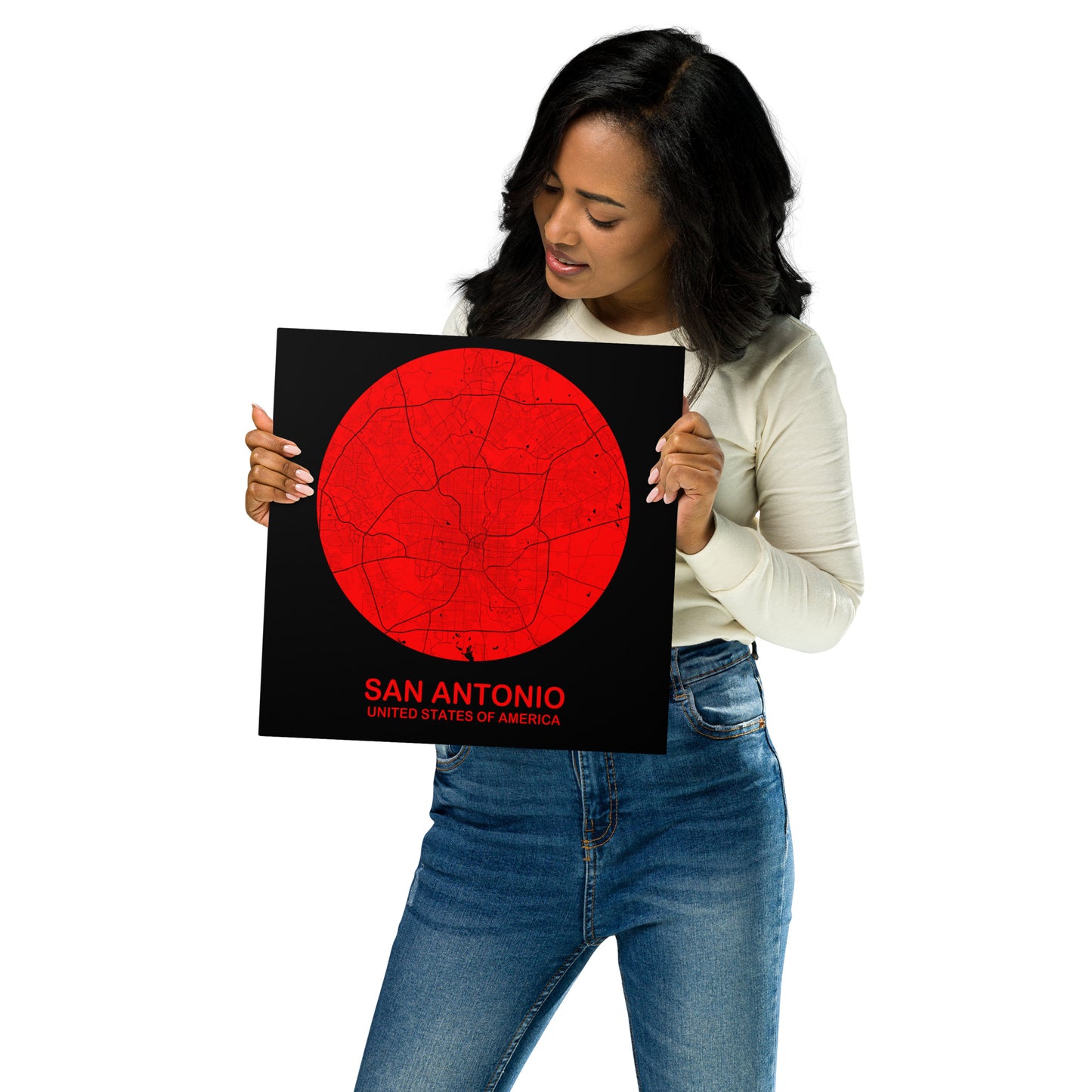 San Antonio Circular Red Metal Map