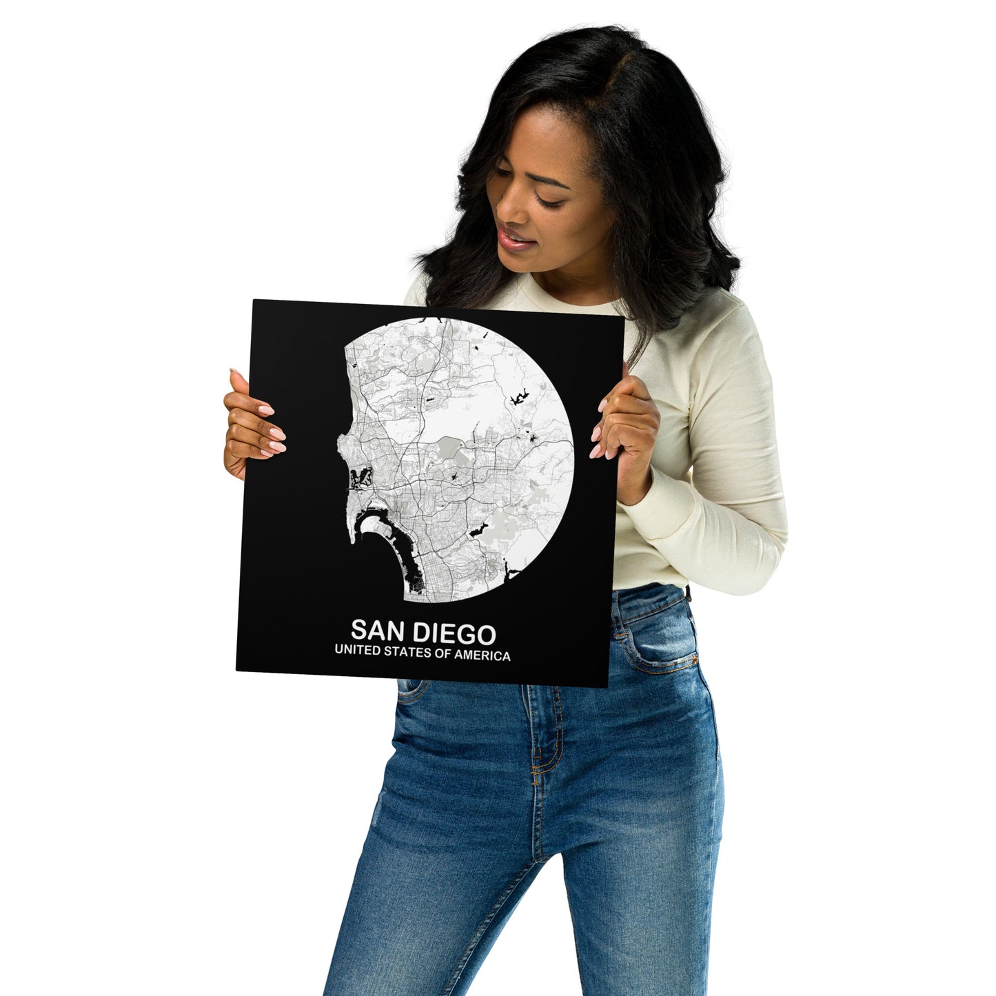 San Diego Circular White Metal Map