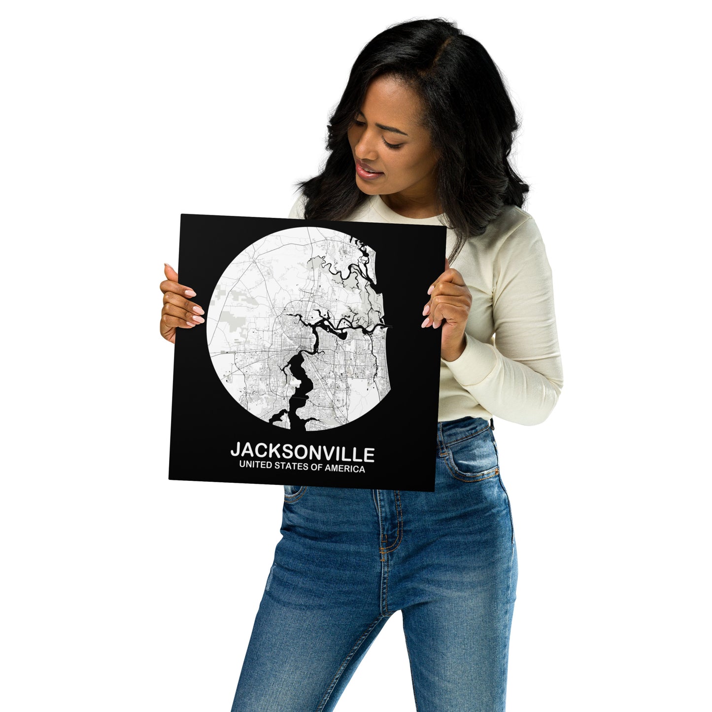 Jacksonville Circular White Metal Map