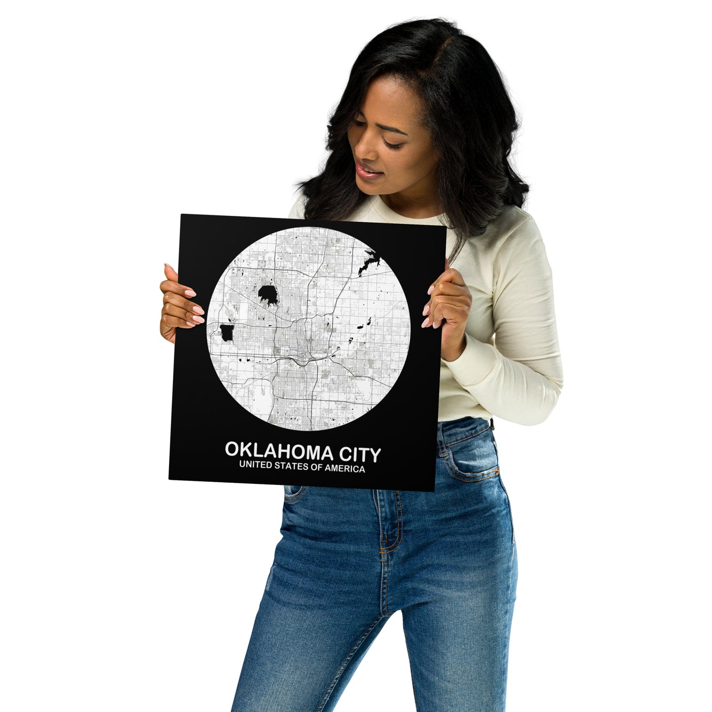 Oklahoma City Circular White Metal Map