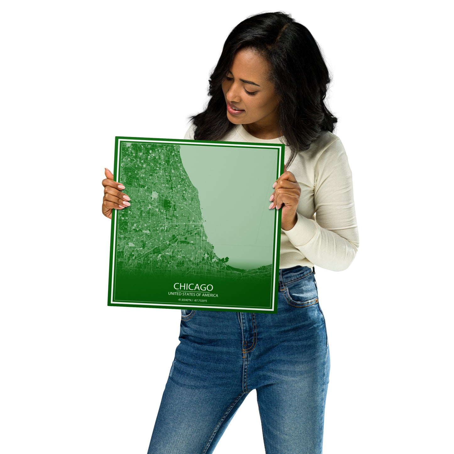 Chicago Green and White Metal Map