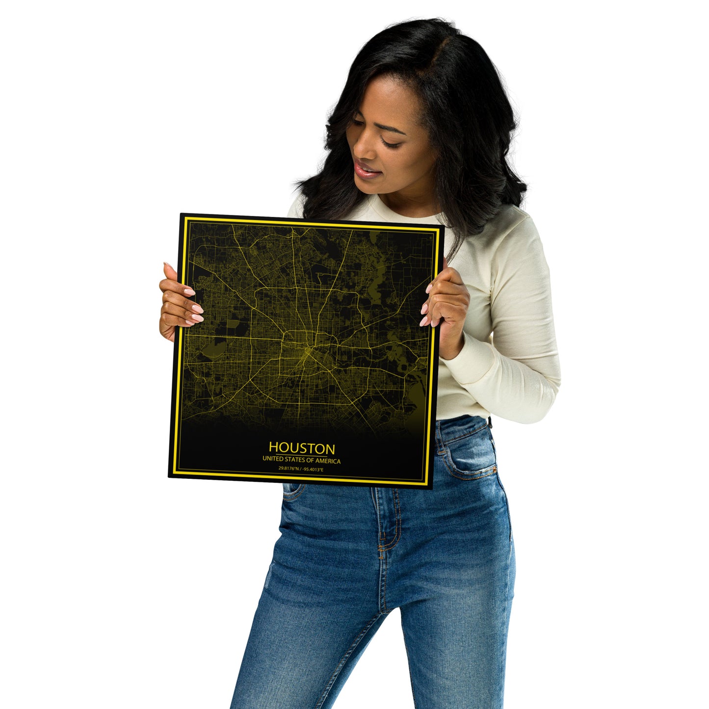 Houston Black and Yellow Metal Map