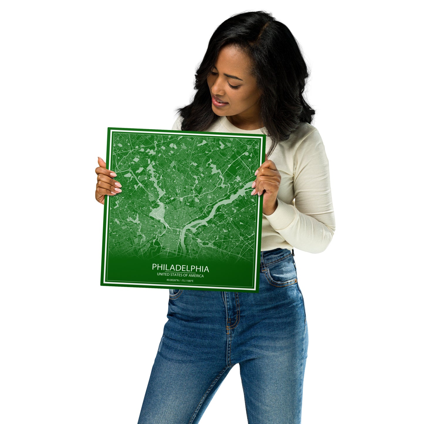 Philadelphia Green and White Metal Map