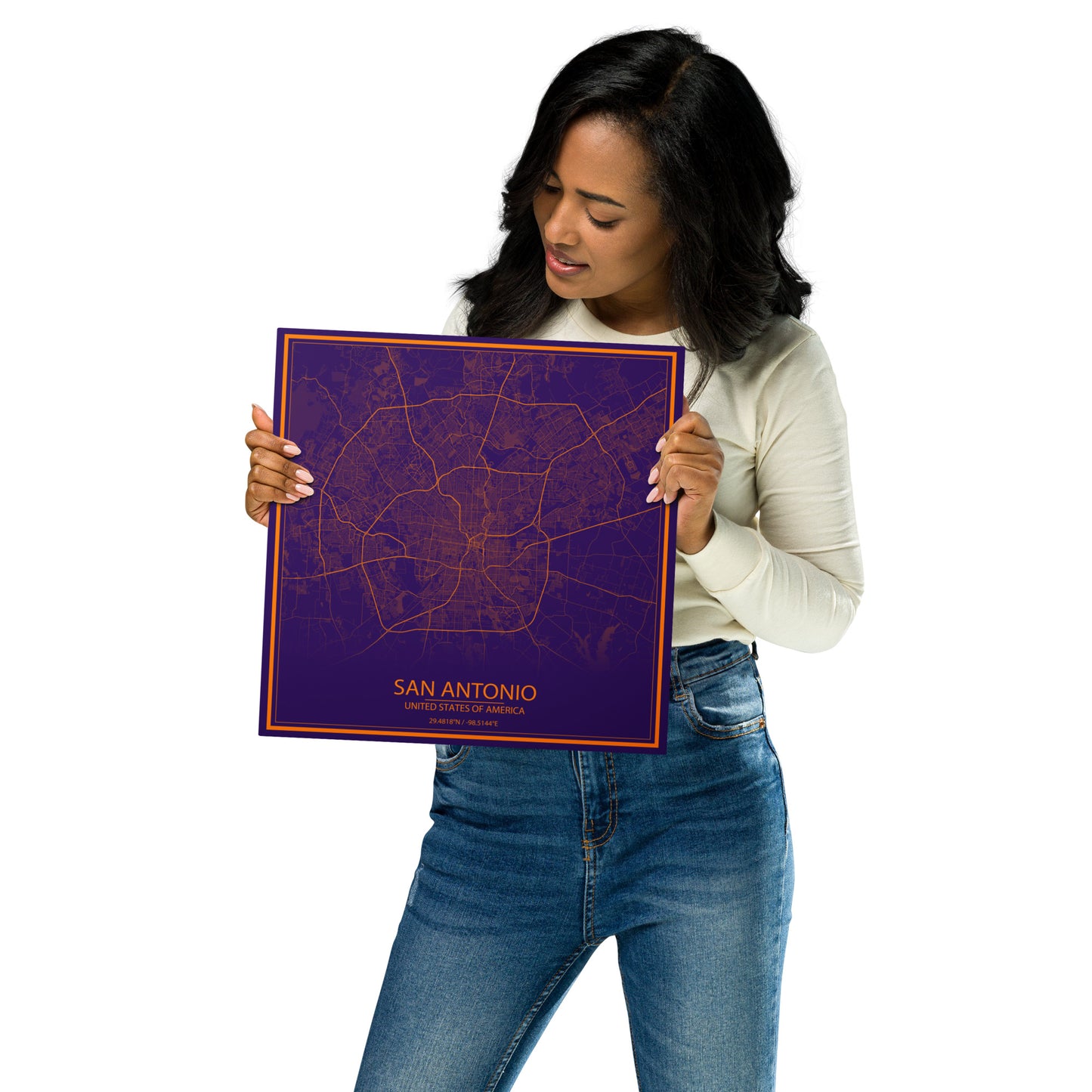 San Antonio Purple and Orange Metal Map