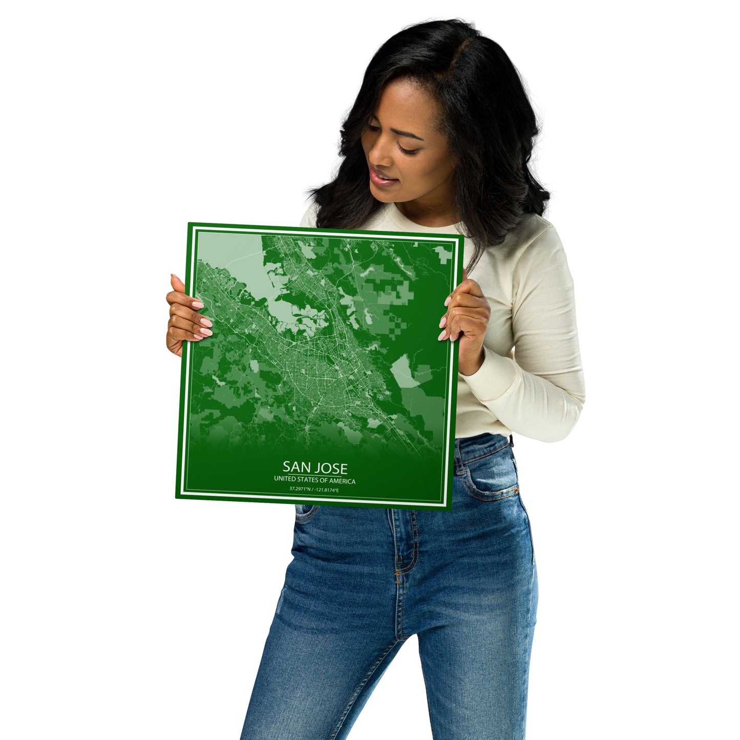 San Jose Green and White Metal Map