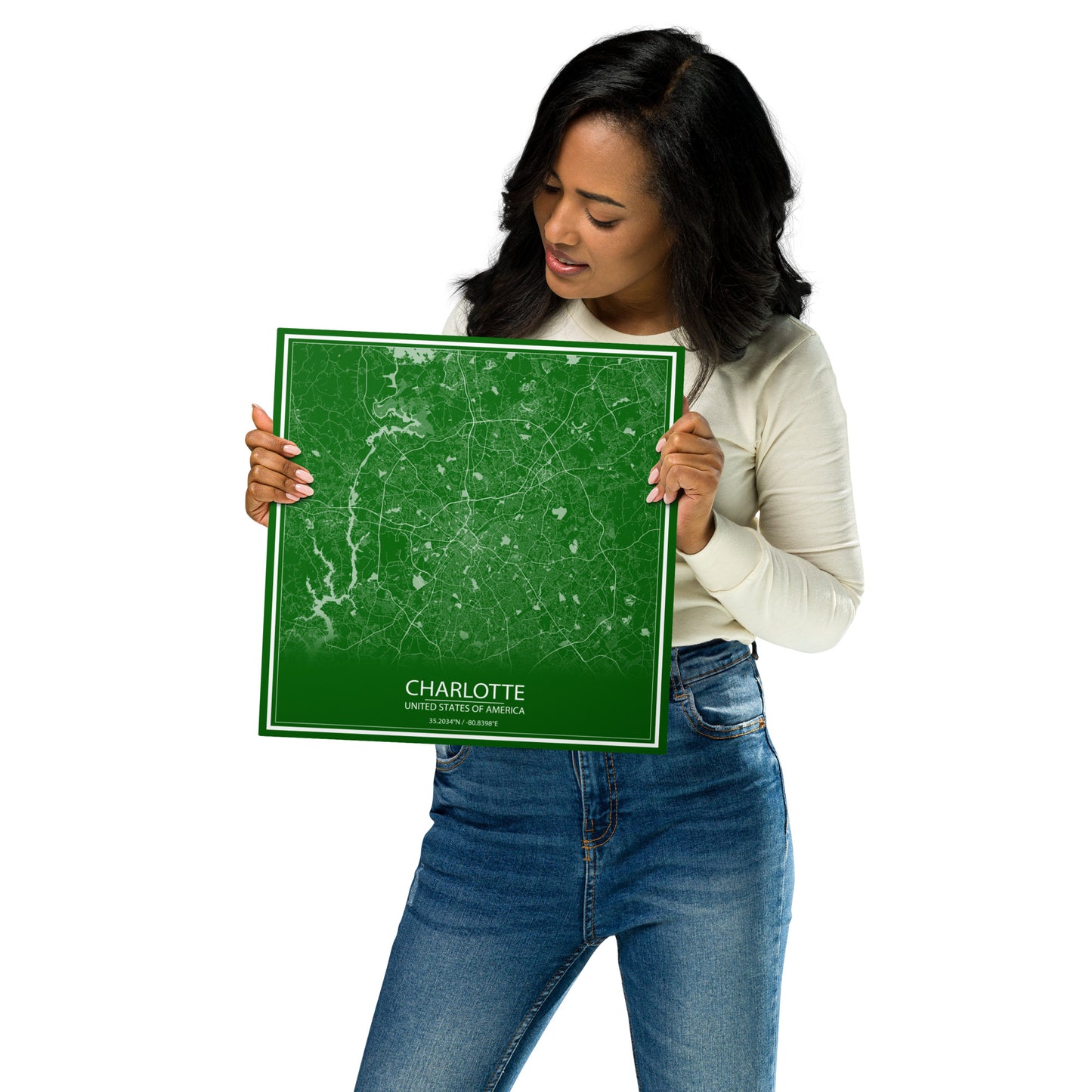 Charlotte Green and White Metal Map