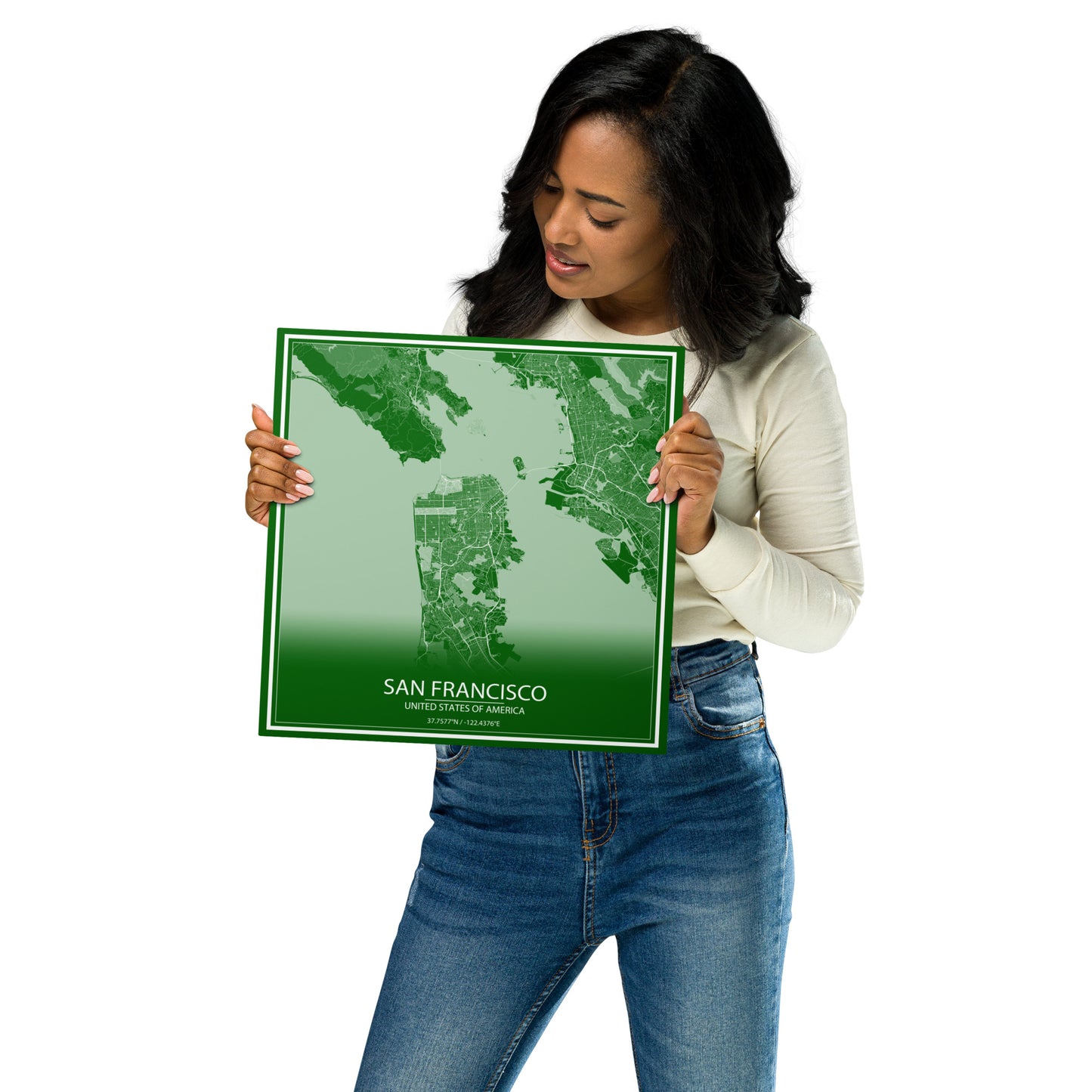 San Francisco Green and White Metal Map