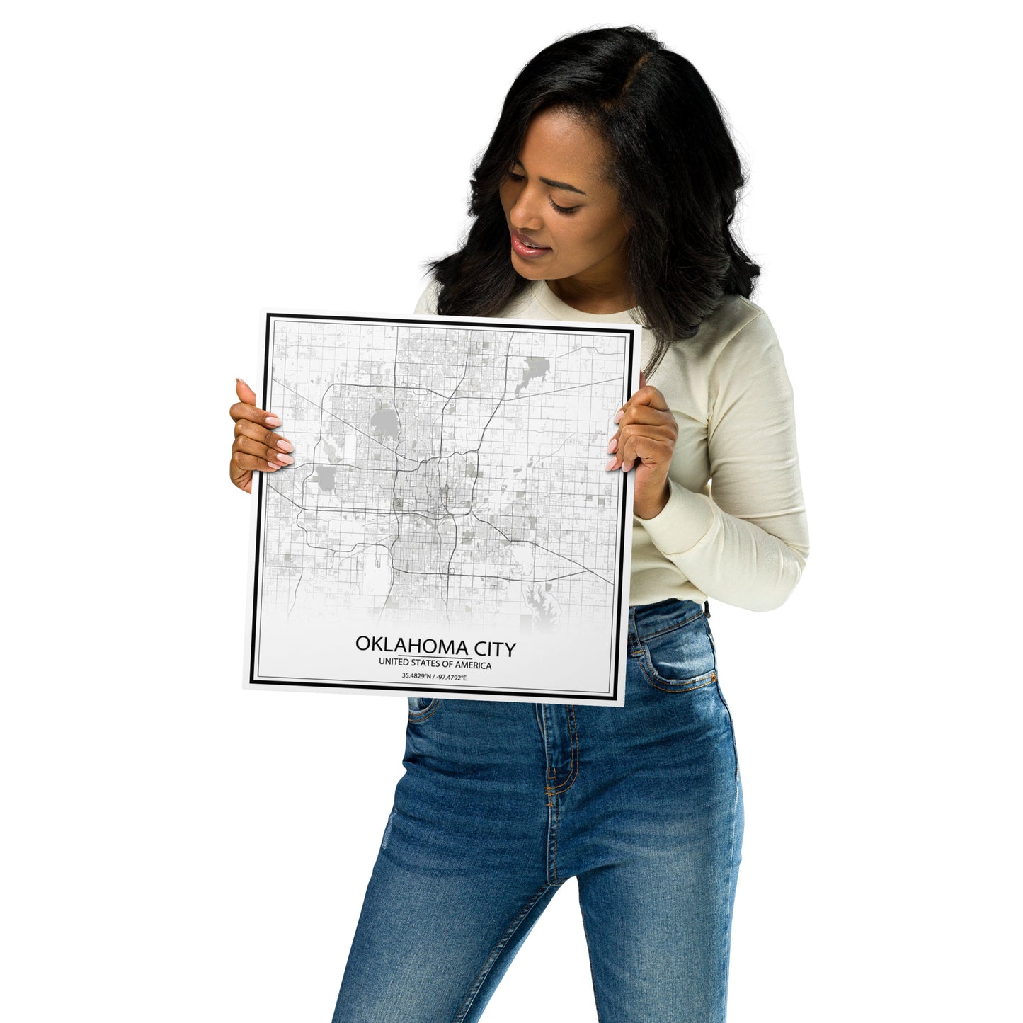 Oklahoma City White Metal Map