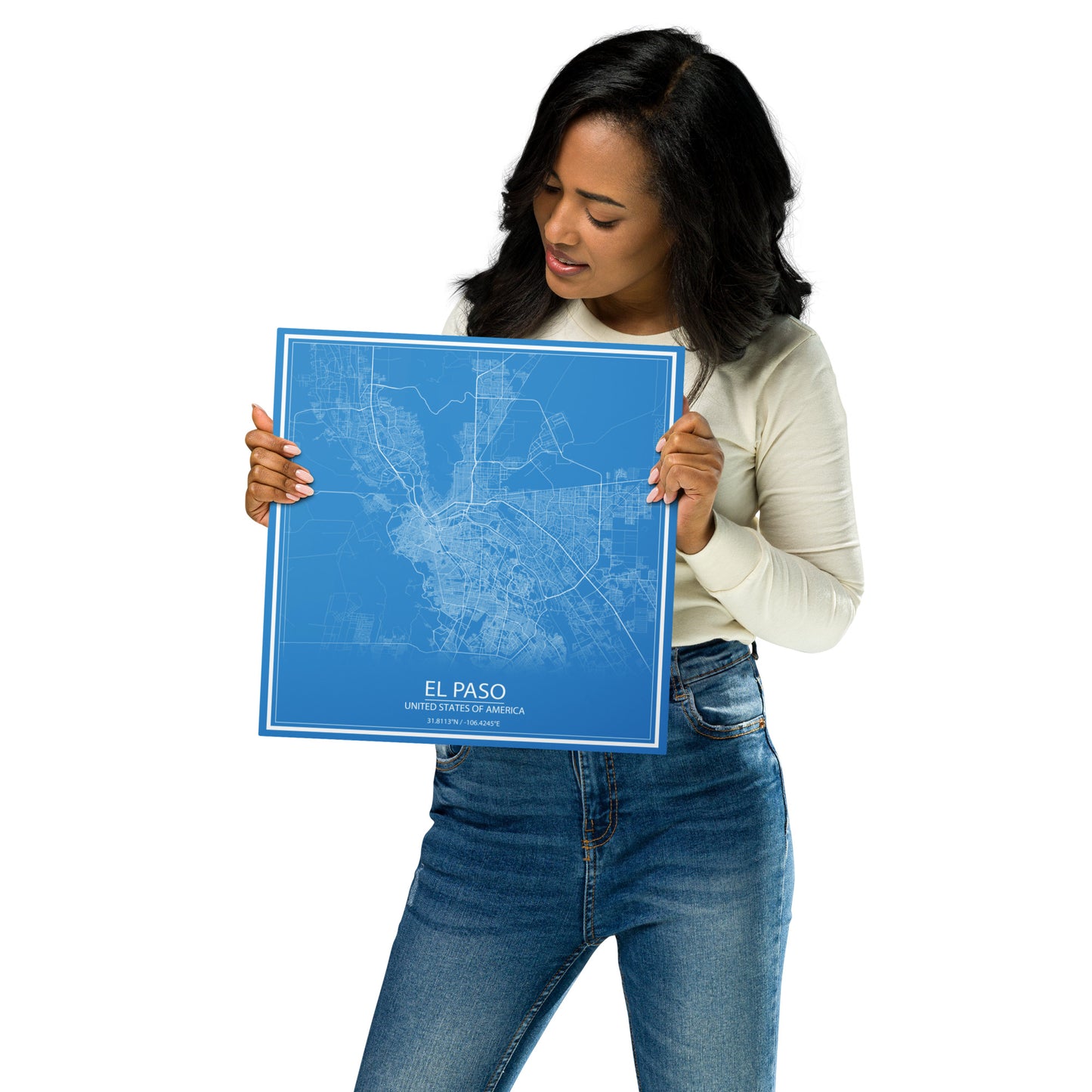 El Paso Blue and White Metal Map