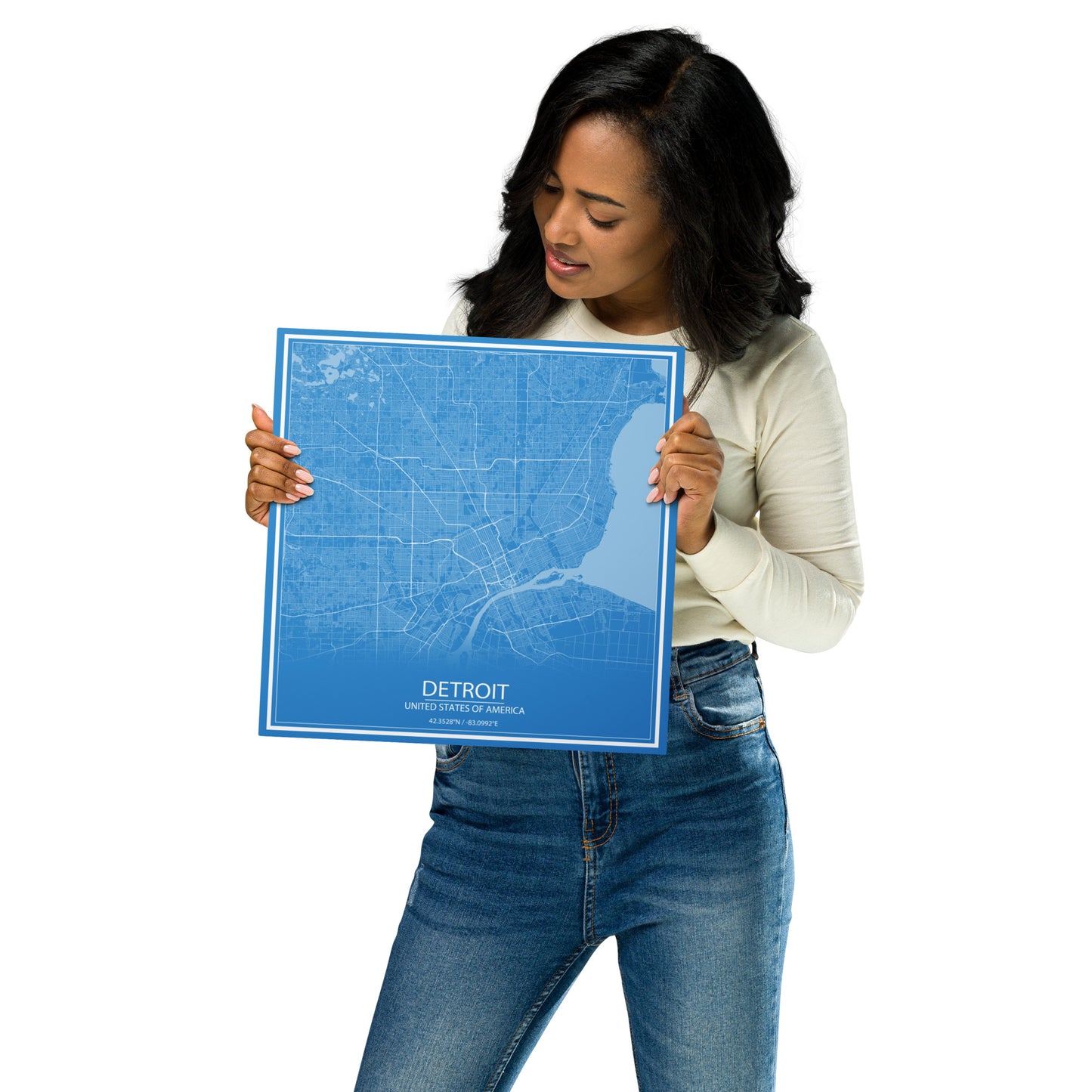 Detroit Blue and White Metal Map