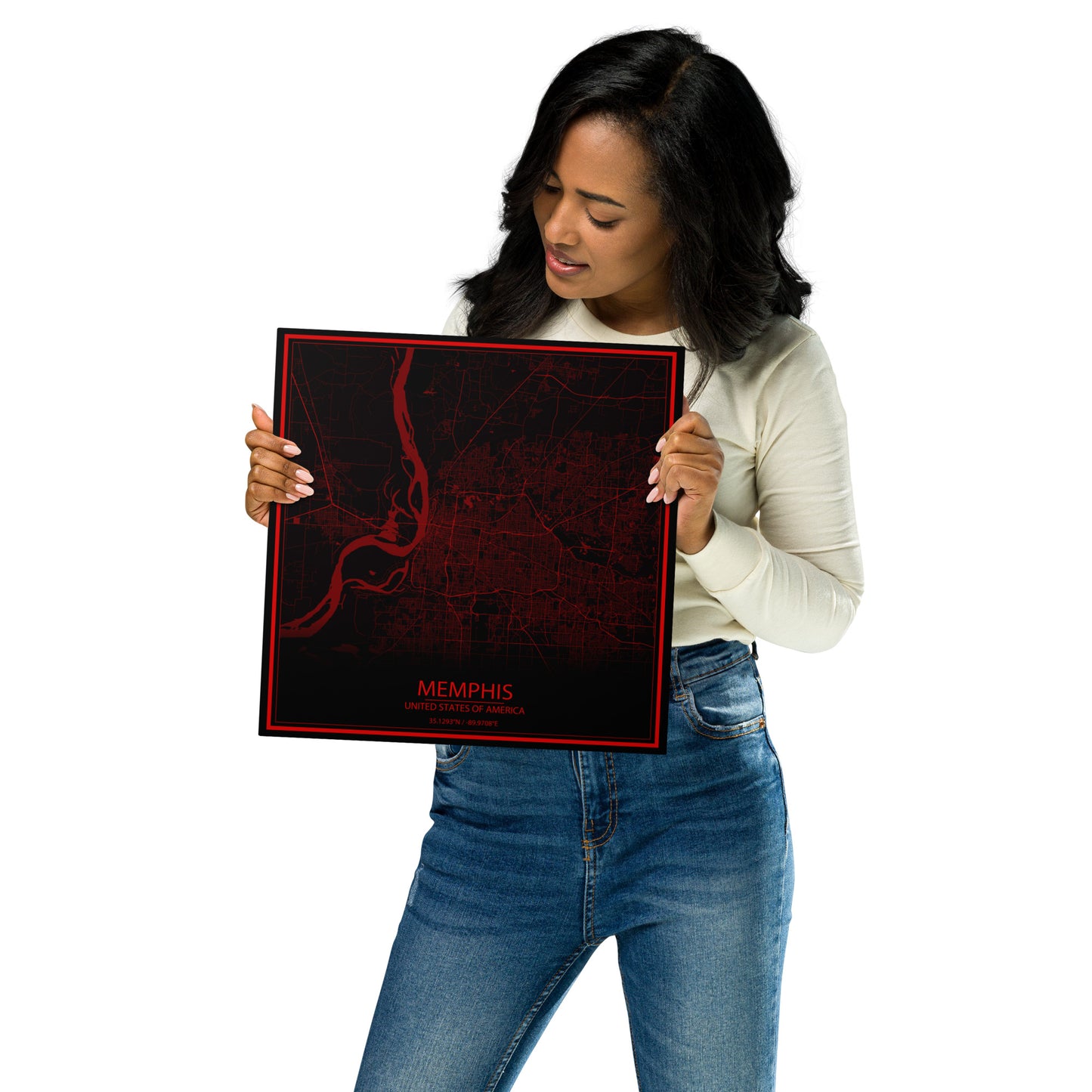 Memphis Black and Red Metal Map