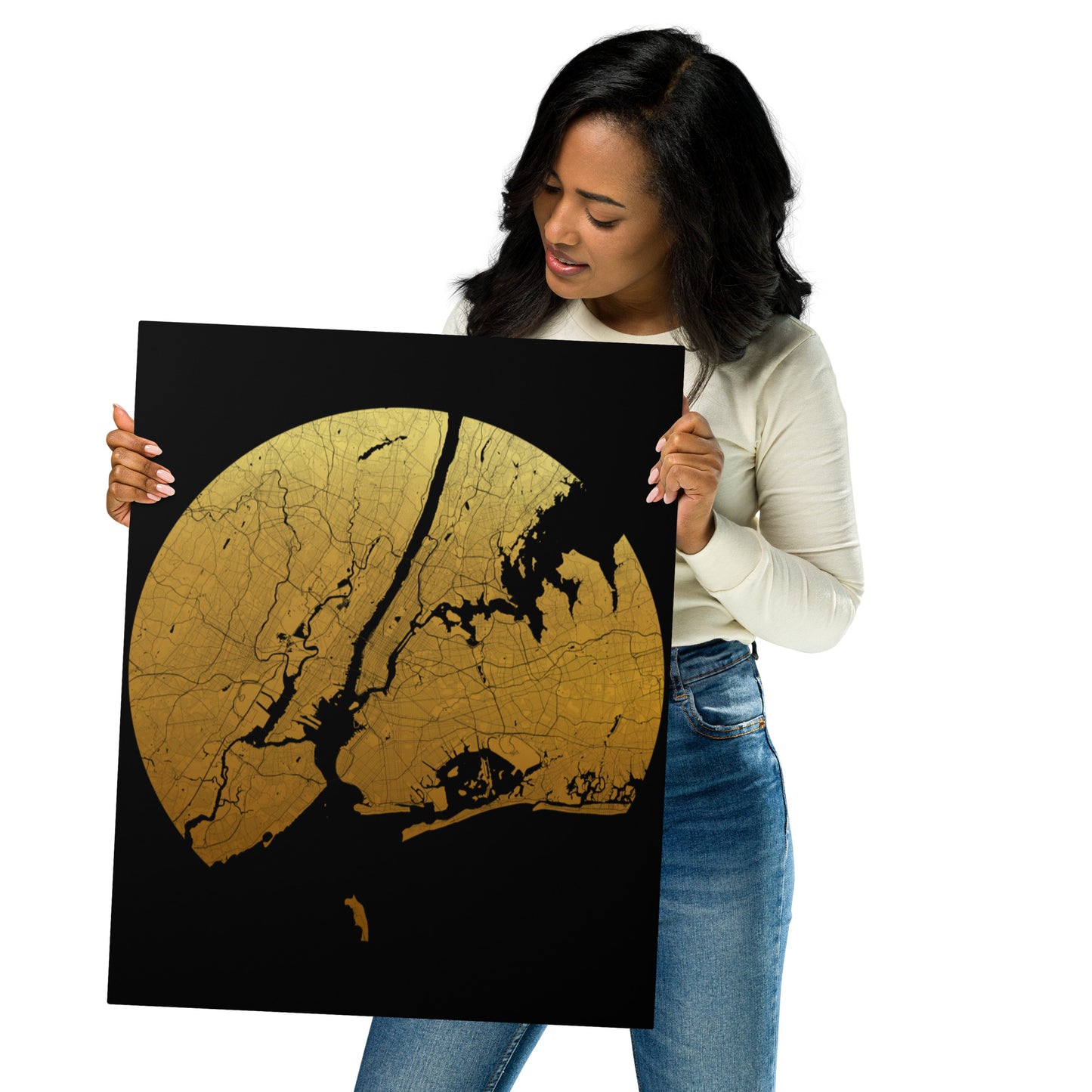 New York Gold on Black Metal Map