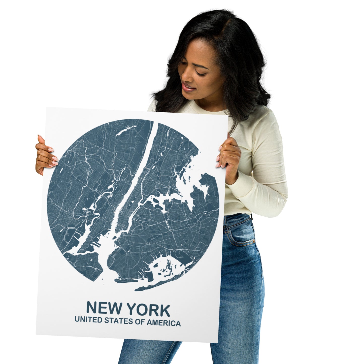 New York Circular Blue Metal Map