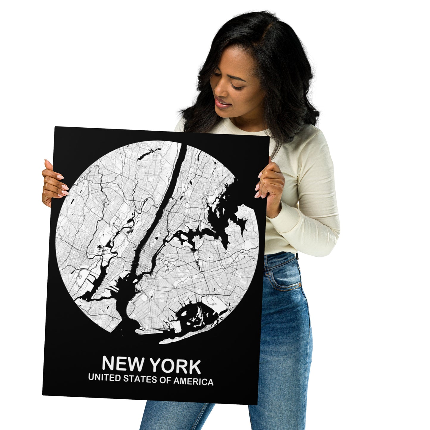 New York Circular White Metal Map