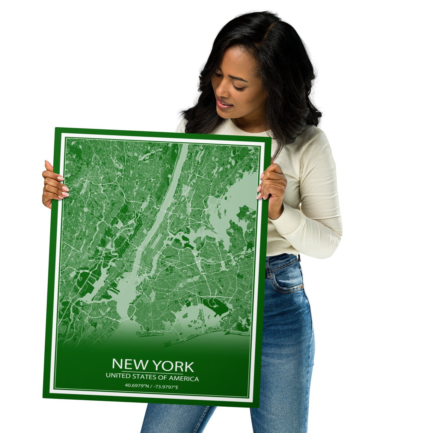 New York Green and White Metal Map